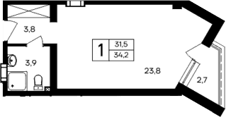 Студия, 31.5 м²