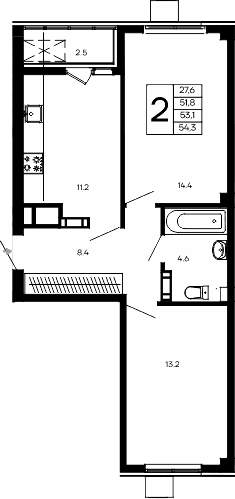 2-комн., 51.8 м²