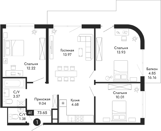 4-комн., 68.8 м²
