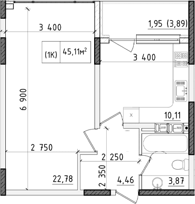 1-комн., 40.41 м²