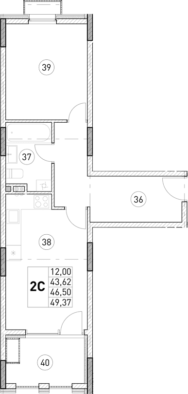 1-комн., 43.62 м²