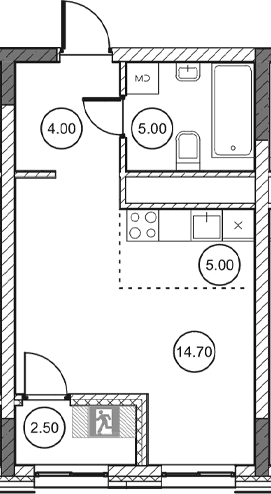 Студия, 28.65 м²
