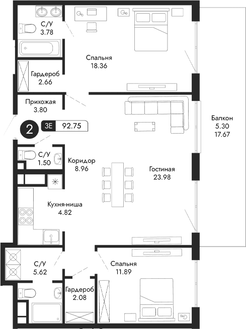 3-комн., 87.45 м²