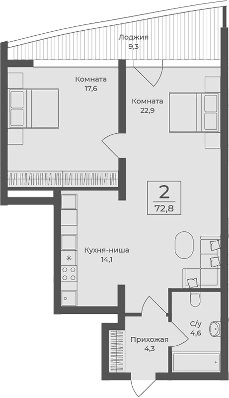 2-комн., 63.5 м²