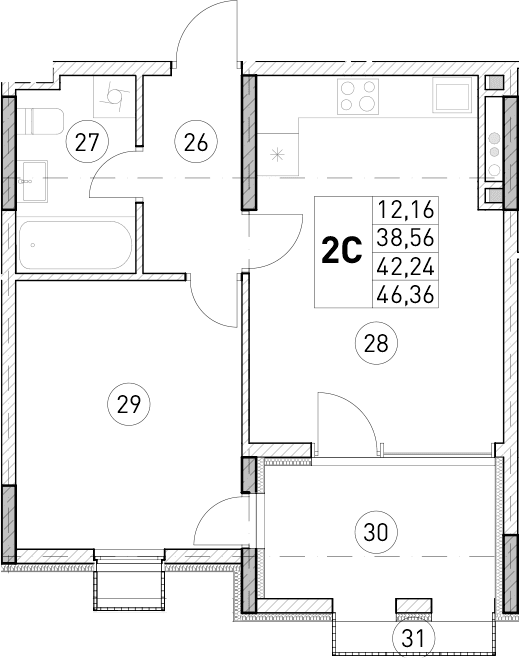 2-комн., 38.56 м²