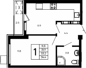 1-комн., 31.9 м²