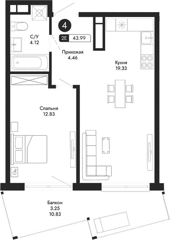 2-комн., 40.74 м²