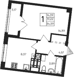 1-комн., 31.22 м²