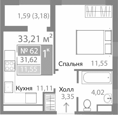 1-комн., 30.03 м²