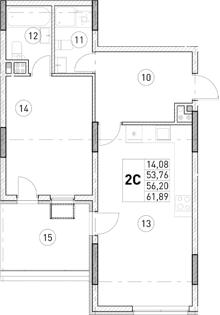 1-комн., 53.76 м²