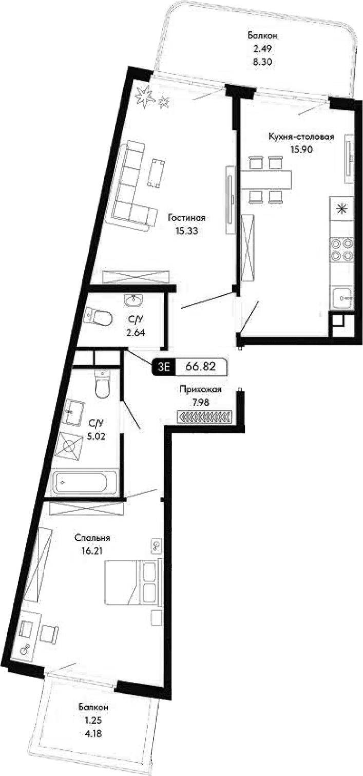 3-комн., 63.08 м²