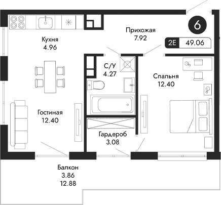 2-комн., 45.2 м²