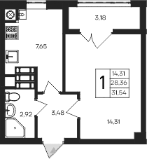 1-комн., 28.36 м²