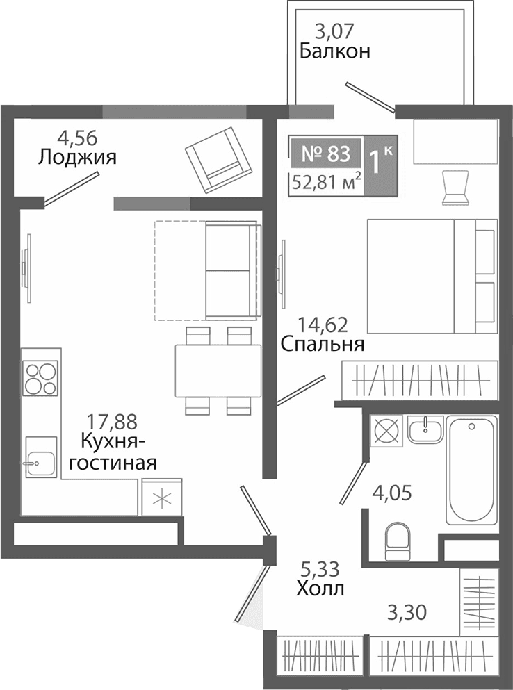 1-комн., 45.18 м²