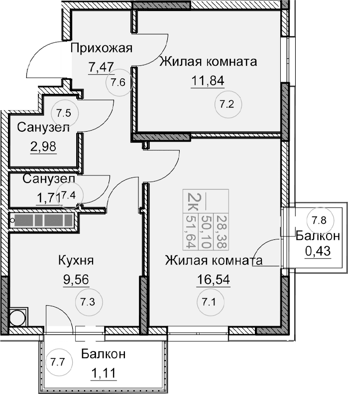 2-комн., 50.1 м²