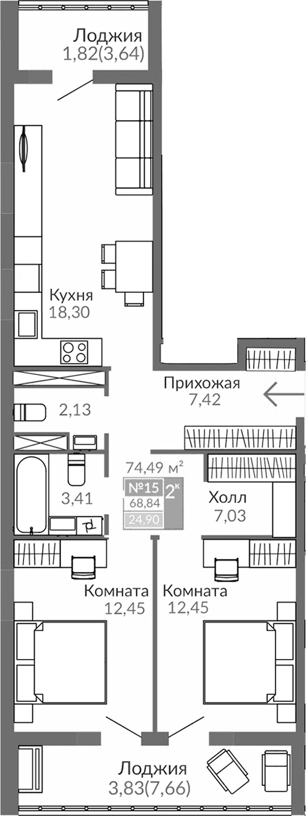2-комн., 63.19 м²