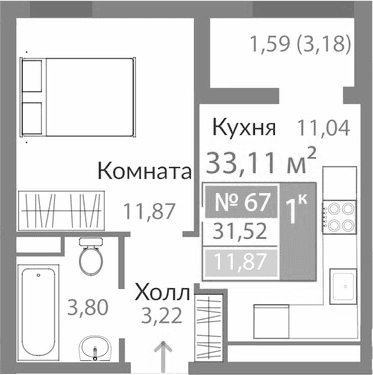 1-комн., 29.93 м²