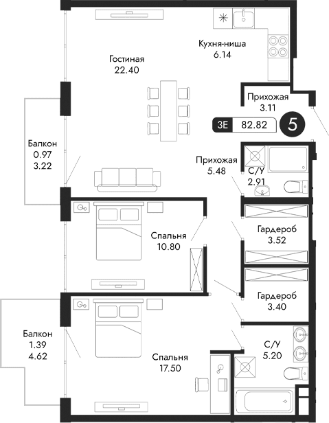 3-комн., 80.46 м²