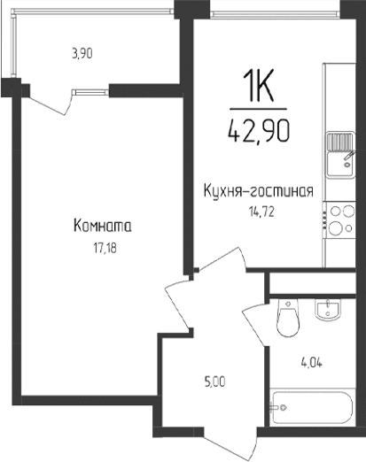 1-комн., 40.95 м²