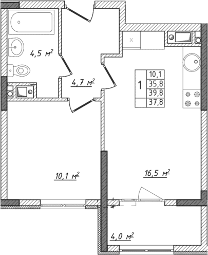 2-комн., 35.8 м²