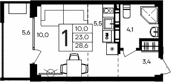 Студия, 23 м²