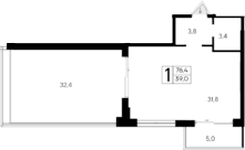 Студия, 39 м²