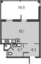 Студия, 27.1 м²