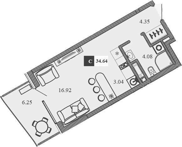 Студия, 28.39 м²