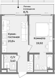 2-комн., 43.96 м²