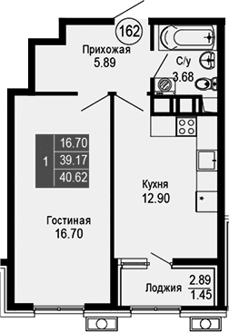 1-комн., 39.17 м²