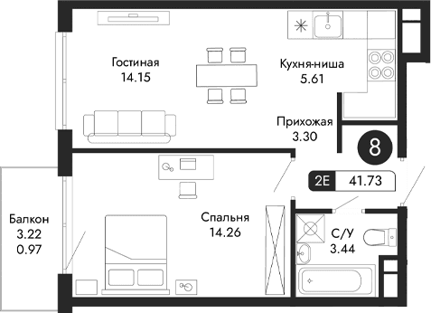 2-комн., 40.76 м²