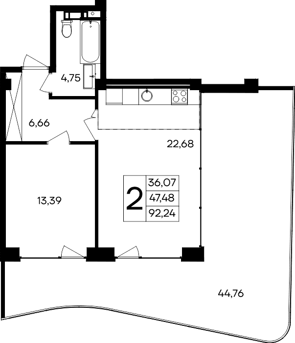 1-комн., 47.48 м²