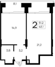 1-комн., 43.1 м²