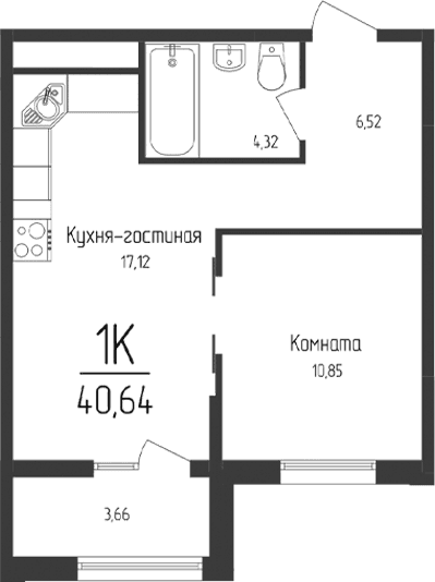 1-комн., 38.81 м²