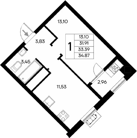 1-комн., 32.03 м²