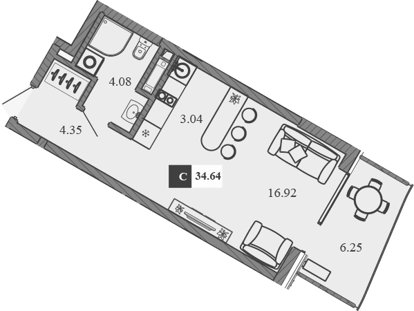 Студия, 28.39 м²