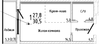 Студия, 27.8 м²