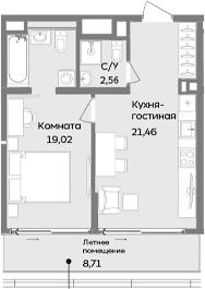 2-комн., 43.04 м²