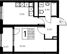1-комн., 39.85 м²