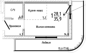 Студия, 28.1 м²