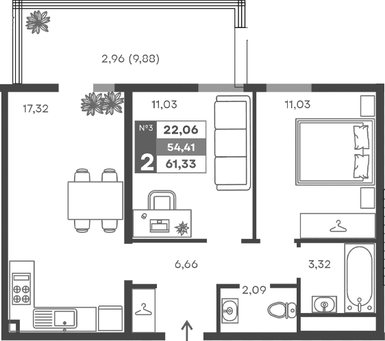2-комн., 51.45 м²