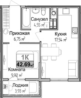 1-комн., 36.8 м²