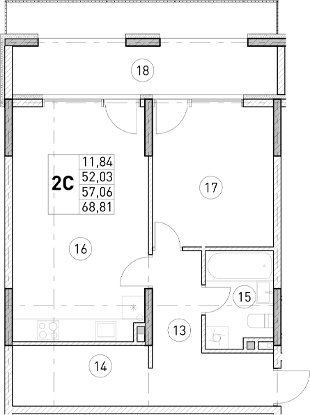 2-комн., 52.03 м²