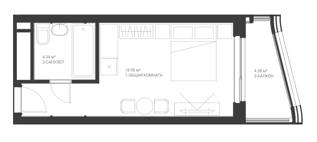 Студия, 23.29 м²