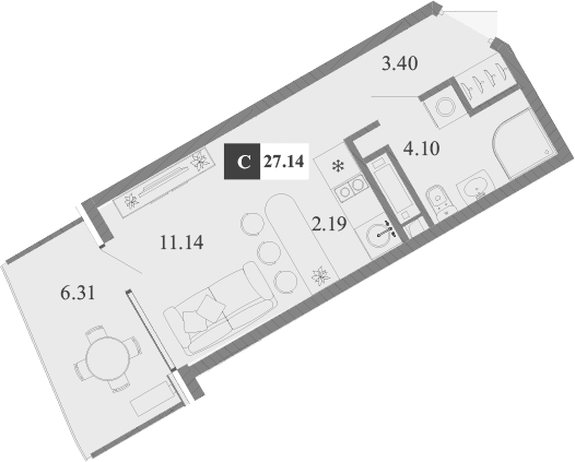 Студия, 20.83 м²