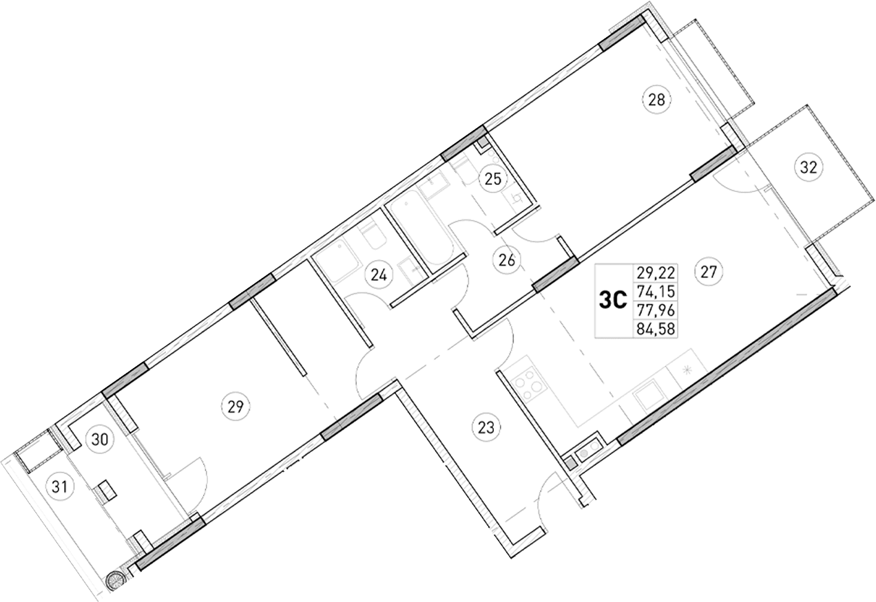 2-комн., 74.16 м²