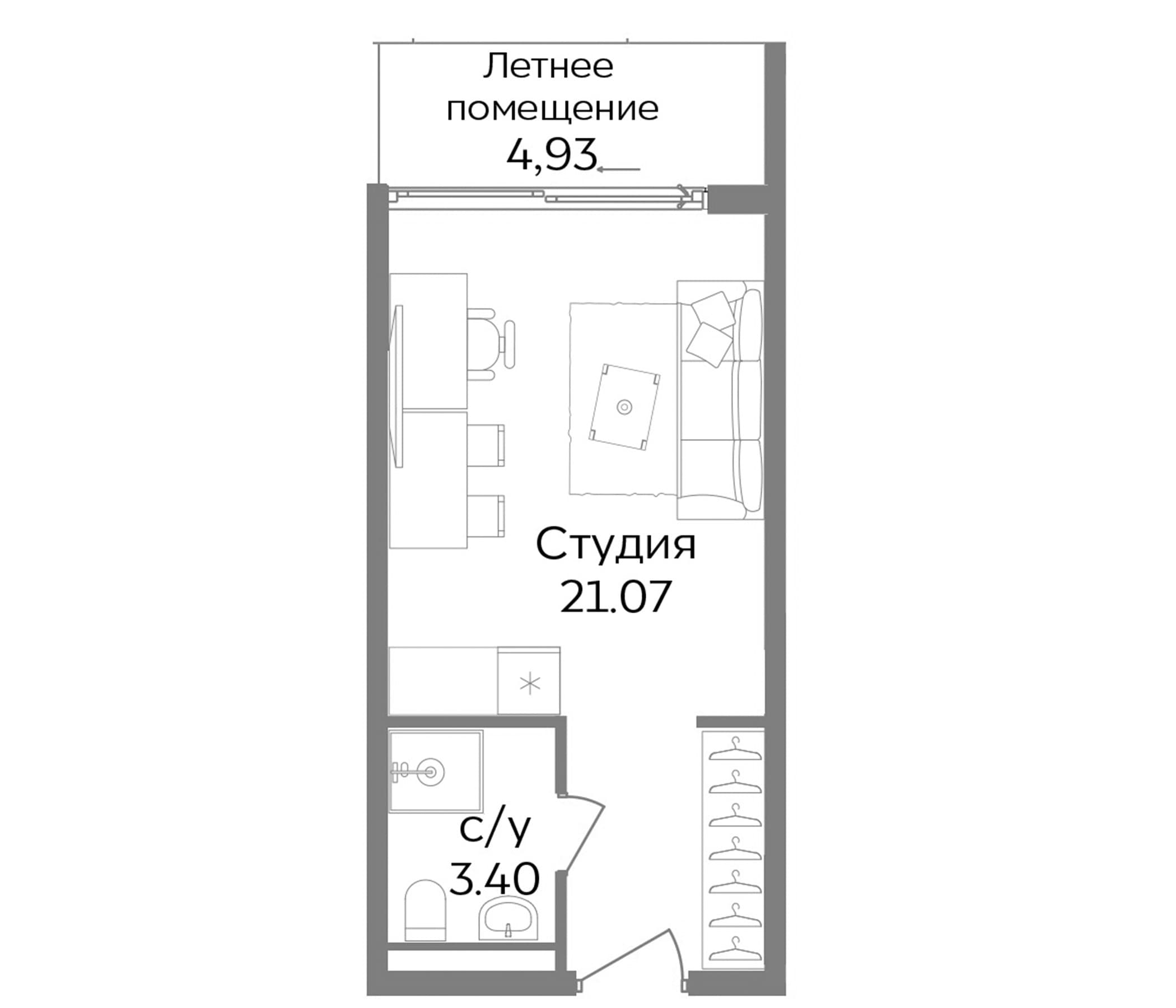 Студия, 24.47 м²