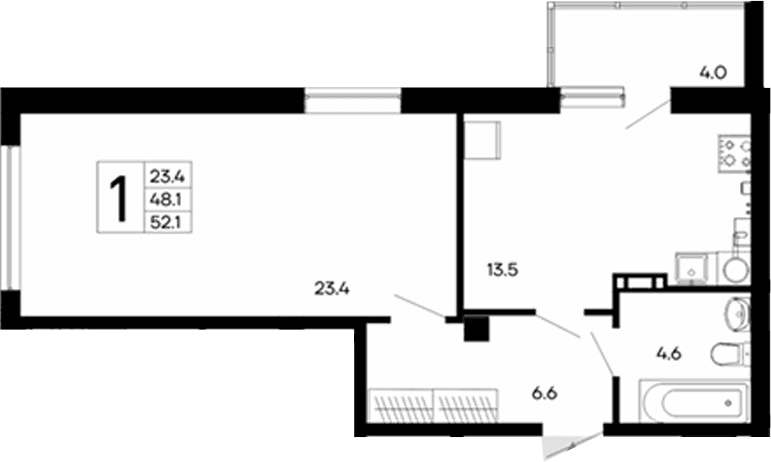 1-комн., 48.1 м²