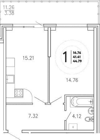 1-комн., 41.41 м²