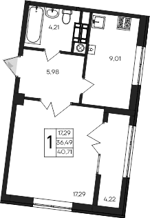 1-комн., 36.49 м²